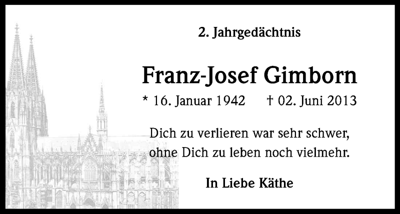  Traueranzeige für Franz-Josef Gimborn vom 02.06.2015 aus Kölner Stadt-Anzeiger / Kölnische Rundschau / Express