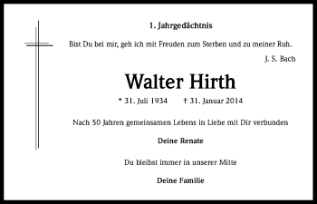 Anzeige von Walter Hirth von Kölner Stadt-Anzeiger / Kölnische Rundschau / Express
