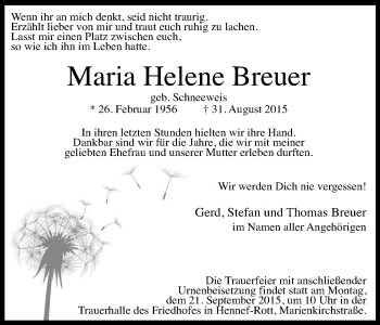 Anzeige von Maria Breuer von Kölner Stadt-Anzeiger / Kölnische Rundschau / Express