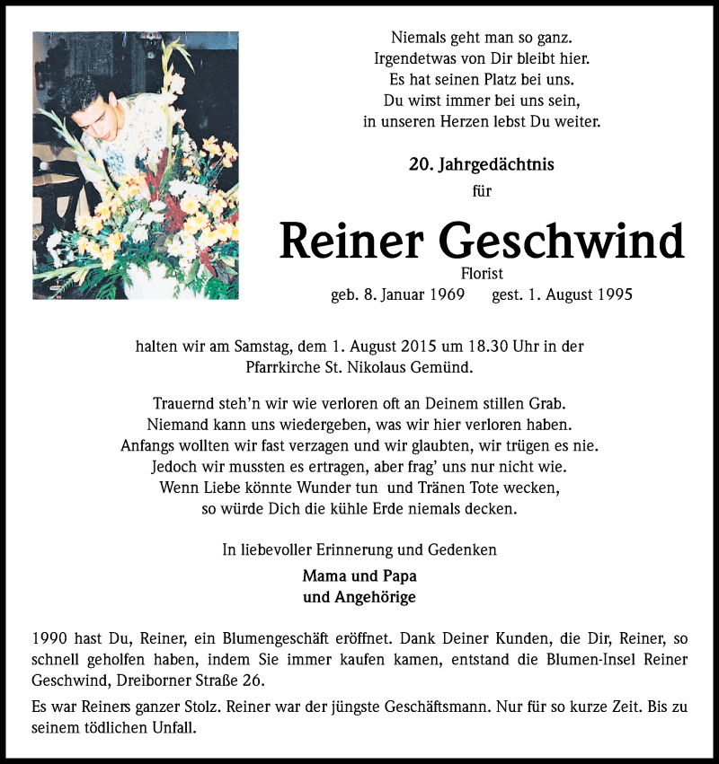  Traueranzeige für Reiner Geschwind vom 25.07.2015 aus Kölner Stadt-Anzeiger / Kölnische Rundschau / Express