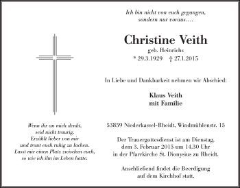 Anzeige von Christine Veith von  Rhein-Sieg-Wochenende 
