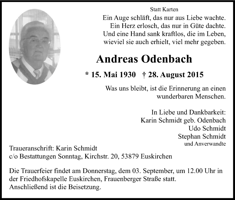  Traueranzeige für Andreas Odenbach vom 01.09.2015 aus Kölner Stadt-Anzeiger / Kölnische Rundschau / Express