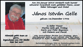 Anzeige von János István Gelle von Kölner Stadt-Anzeiger / Kölnische Rundschau / Express