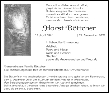 Anzeige von Horst Böttcher von Kölner Stadt-Anzeiger / Kölnische Rundschau / Express