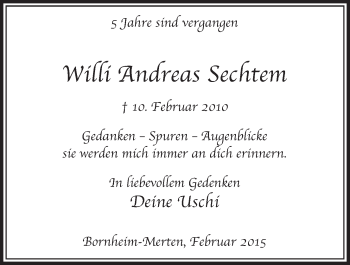 Anzeige von Willi Andreas Sechtem von  Schlossbote/Werbekurier 