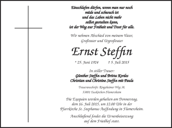 Anzeige von Ernst Steffin von  Blickpunkt Euskirchen 