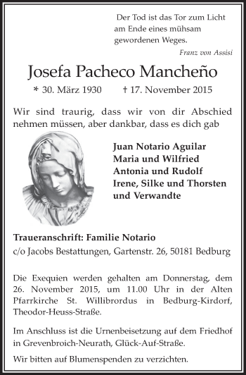 Anzeige von Josefa Pacheco Mancheño von  Werbepost 