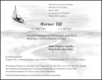 Anzeige von Werner Till von Kölner Stadt-Anzeiger / Kölnische Rundschau / Express