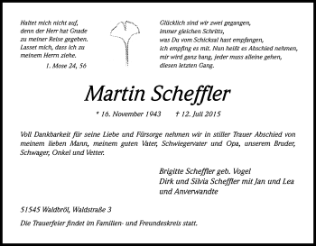 Anzeige von Martin Scheffler von Kölner Stadt-Anzeiger / Kölnische Rundschau / Express
