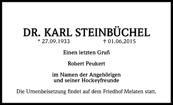 Anzeige von Karl Steinbüchel von Kölner Stadt-Anzeiger / Kölnische Rundschau / Express