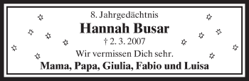 Anzeige von Hannah Busar von  Schlossbote/Werbekurier 