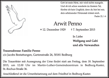 Anzeige von Aewit Penno von  Sonntags-Post 