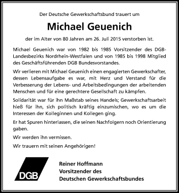 Anzeige von Michael Geuenich von Kölner Stadt-Anzeiger / Kölnische Rundschau / Express