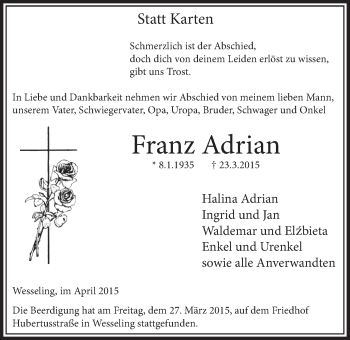 Anzeige von Franz Adrian von  Schlossbote/Werbekurier 