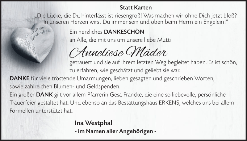  Traueranzeige für Anneliese Mäder vom 28.10.2015 aus  Werbepost 