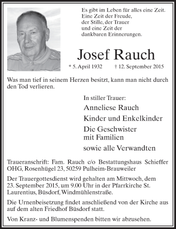 Anzeige von Josef Rauch von  Sonntags-Post 