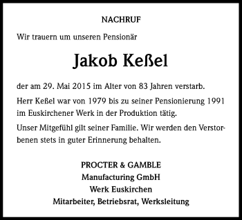 Anzeige von Jakob Keßel von Kölner Stadt-Anzeiger / Kölnische Rundschau / Express