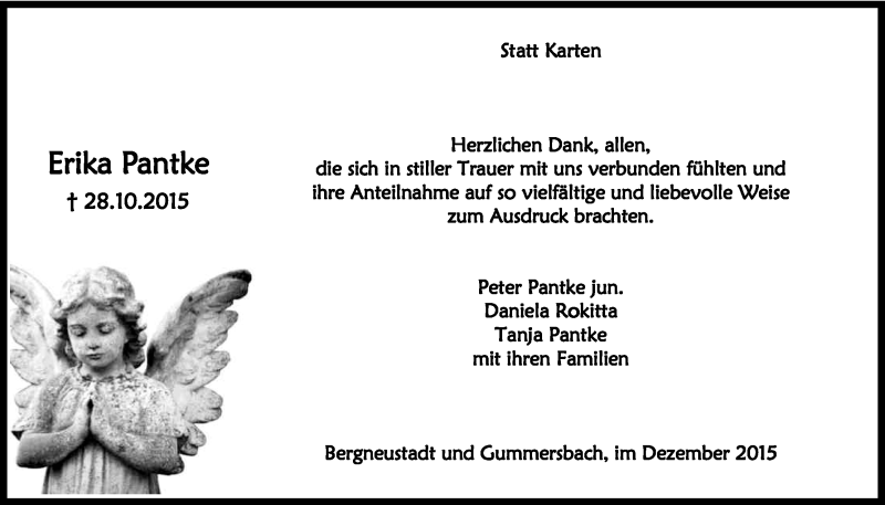  Traueranzeige für Erika Pantke vom 05.12.2015 aus Kölner Stadt-Anzeiger / Kölnische Rundschau / Express