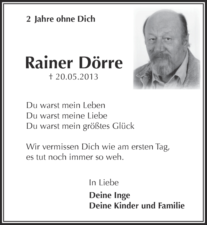 Traueranzeige für Rainer Dörre vom 20.05.2015 aus  Anzeigen Echo 