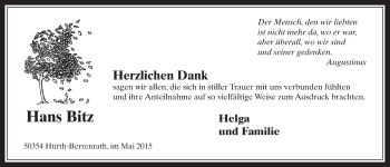 Anzeige von Hans Bitz von  Wochenende 