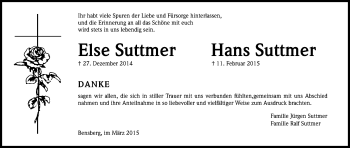 Anzeige von Else und Hans Suttmer von Kölner Stadt-Anzeiger / Kölnische Rundschau / Express