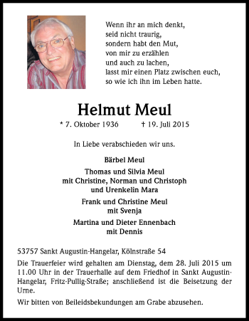 Anzeige von Helmut Meul von Kölner Stadt-Anzeiger / Kölnische Rundschau / Express