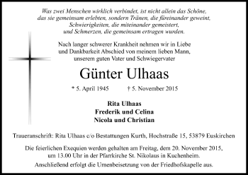 Anzeige von Günter Ulhaas von Kölner Stadt-Anzeiger / Kölnische Rundschau / Express