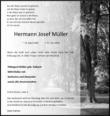Anzeige von Hermann Josef Müller von Kölner Stadt-Anzeiger / Kölnische Rundschau / Express