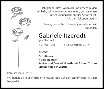 Anzeige von Gabriele Itzerodt von Kölner Stadt-Anzeiger / Kölnische Rundschau / Express