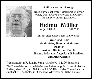 Anzeige von Helmut Müller von Kölner Stadt-Anzeiger / Kölnische Rundschau / Express