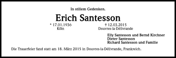 Anzeige von Erich Santesson von Kölner Stadt-Anzeiger / Kölnische Rundschau / Express