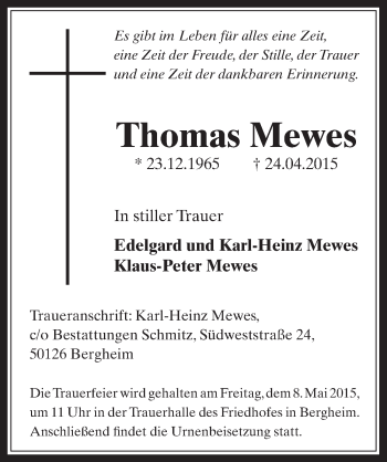 Anzeige von Thomas Mewes von  Werbepost 