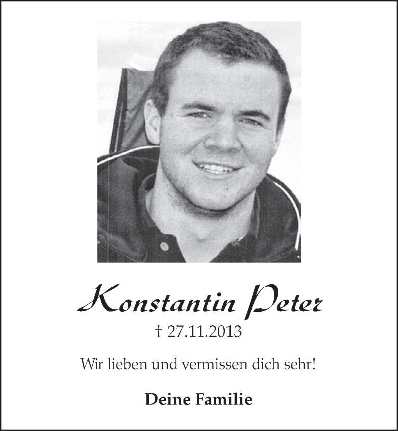  Traueranzeige für Konstantin Peter vom 25.11.2015 aus  Schlossbote/Werbekurier 