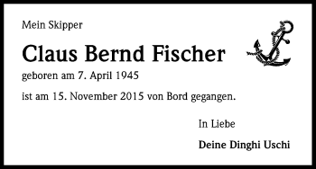 Anzeige von Claus Bernd Fischer von Kölner Stadt-Anzeiger / Kölnische Rundschau / Express