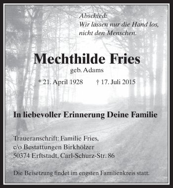 Anzeige von Mechthilde Fries von  Werbepost 