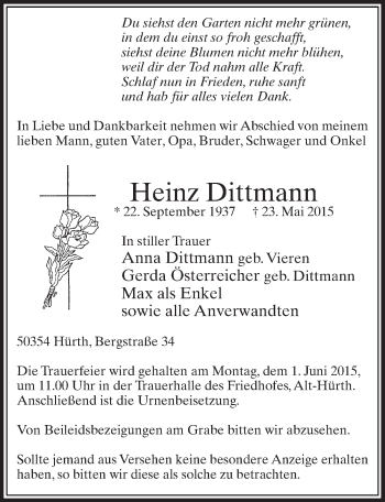 Anzeige von Heinz Dittmann von  Sonntags-Post 