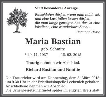 Anzeige von Maria Bastian von  Werbepost 