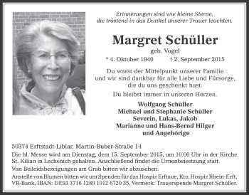 Anzeige von Margret Schüller von  Werbepost 