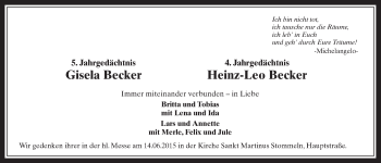 Anzeige von Gisela und Heinz-Leo Becker von  Wochenende 