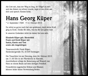 Anzeige von Hans Georg Küper von Kölner Stadt-Anzeiger / Kölnische Rundschau / Express