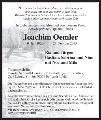 Anzeige von Joachim Oemler von  Werbepost 