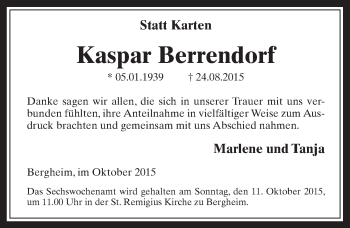 Anzeige von Kaspar Berrendorf von  Werbepost 
