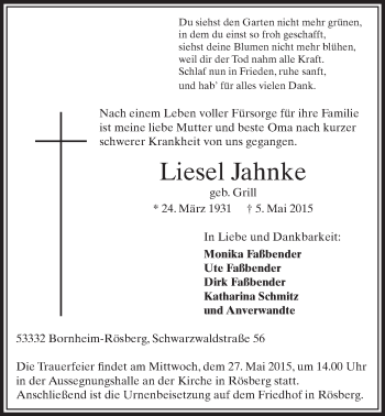 Anzeige von Liesel Jahnke von  Schlossbote/Werbekurier 