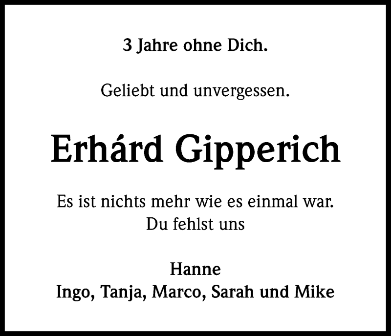  Traueranzeige für Erhard Gipperich vom 05.09.2015 aus Kölner Stadt-Anzeiger / Kölnische Rundschau / Express
