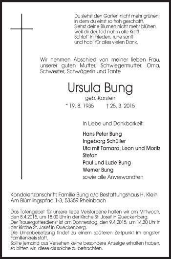 Anzeige von Ursula Bung von  Schaufenster/Blickpunkt 