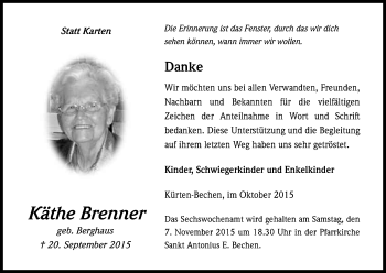 Anzeige von Käthe Brenner von Kölner Stadt-Anzeiger / Kölnische Rundschau / Express