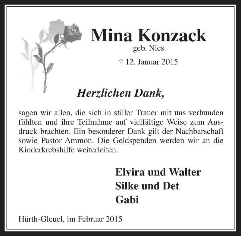  Traueranzeige für Mina Konzack vom 04.03.2015 aus  Wochenende 
