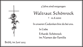 Anzeige von Waltraut Schönrock von  Schlossbote/Werbekurier 