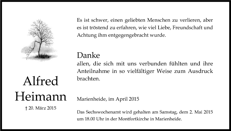  Traueranzeige für Alfred Heimann vom 28.04.2015 aus Kölner Stadt-Anzeiger / Kölnische Rundschau / Express