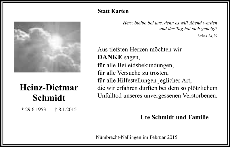  Traueranzeige für Heinz-Dietmar Schmidt vom 21.02.2015 aus Kölner Stadt-Anzeiger / Kölnische Rundschau / Express